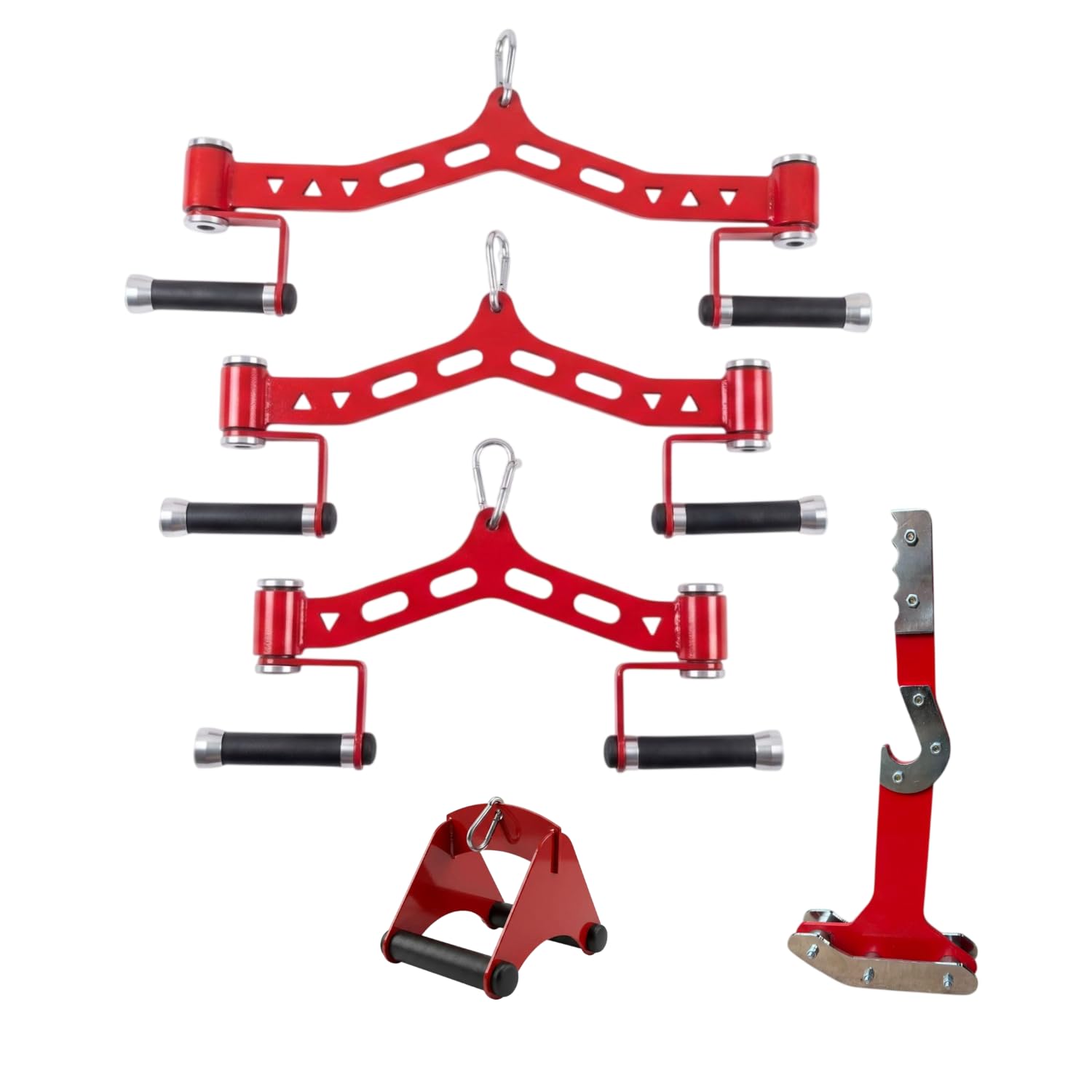 Lat Pulldown Handle Set of 5 | Heavy Duty Iron Cable Machine Attachments | MAG Handle Alternative | Glossy Red Gym Set for Lat Pulldown, Seated Row, Strength Training & Home Gym-image-0