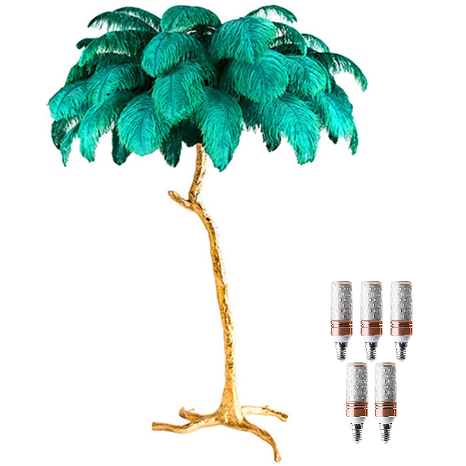 BAHOJAS LED Dimmable Floor Lamp With Natural Ostrich Feathers - Modern Luxury Resin Standing Lamp For Living Room, Home & Office Decoration