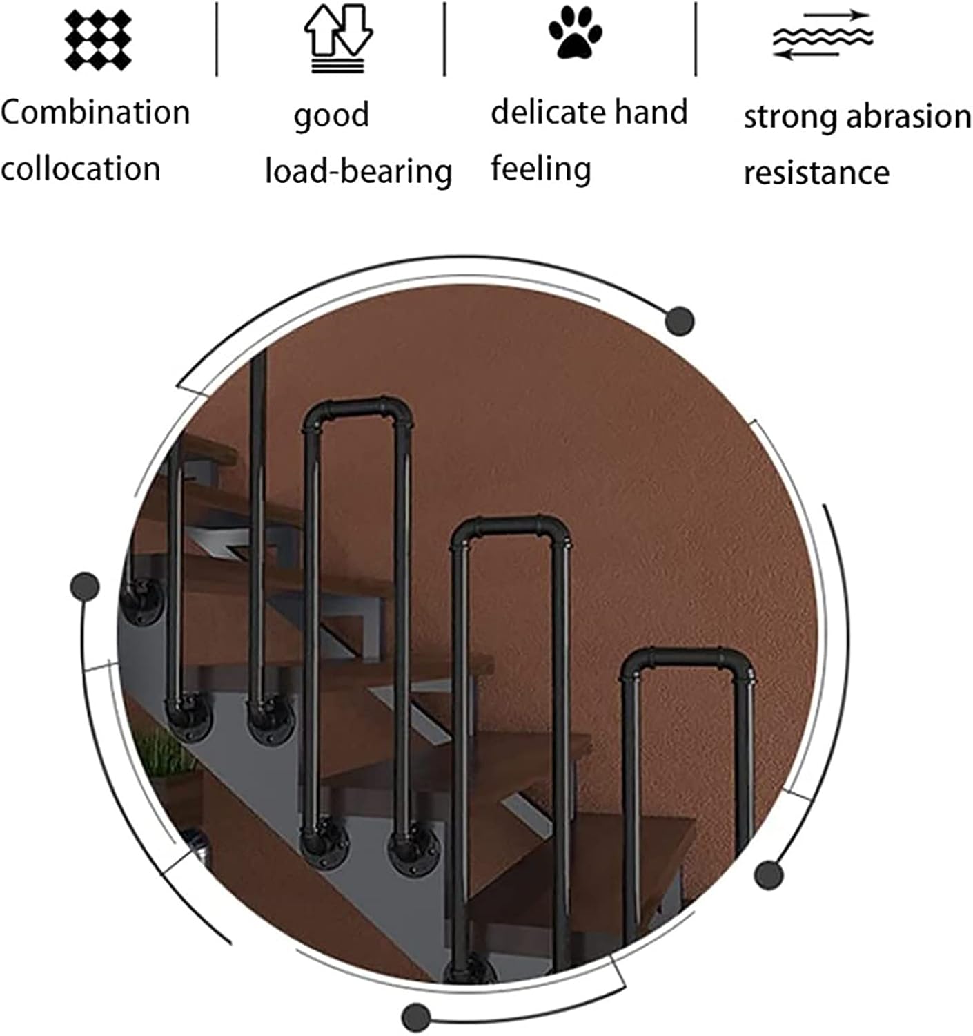 U-Shaped Staircase Handrail, Matte Black Railings, Indoor and Outdoor Non-Slip Stair Rail Banister Suppor for Elderly Kids, Wrought Iron Grab Bar Kit, 35-100cm (Size : 35cm)