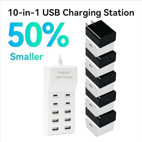 Miniatura 4 de Estación de carga portátil USB C, 4 puertos USB-C, concentrador de carga USB, 10 puertosUSB C, bloque de carga para múltiples dispositivos,