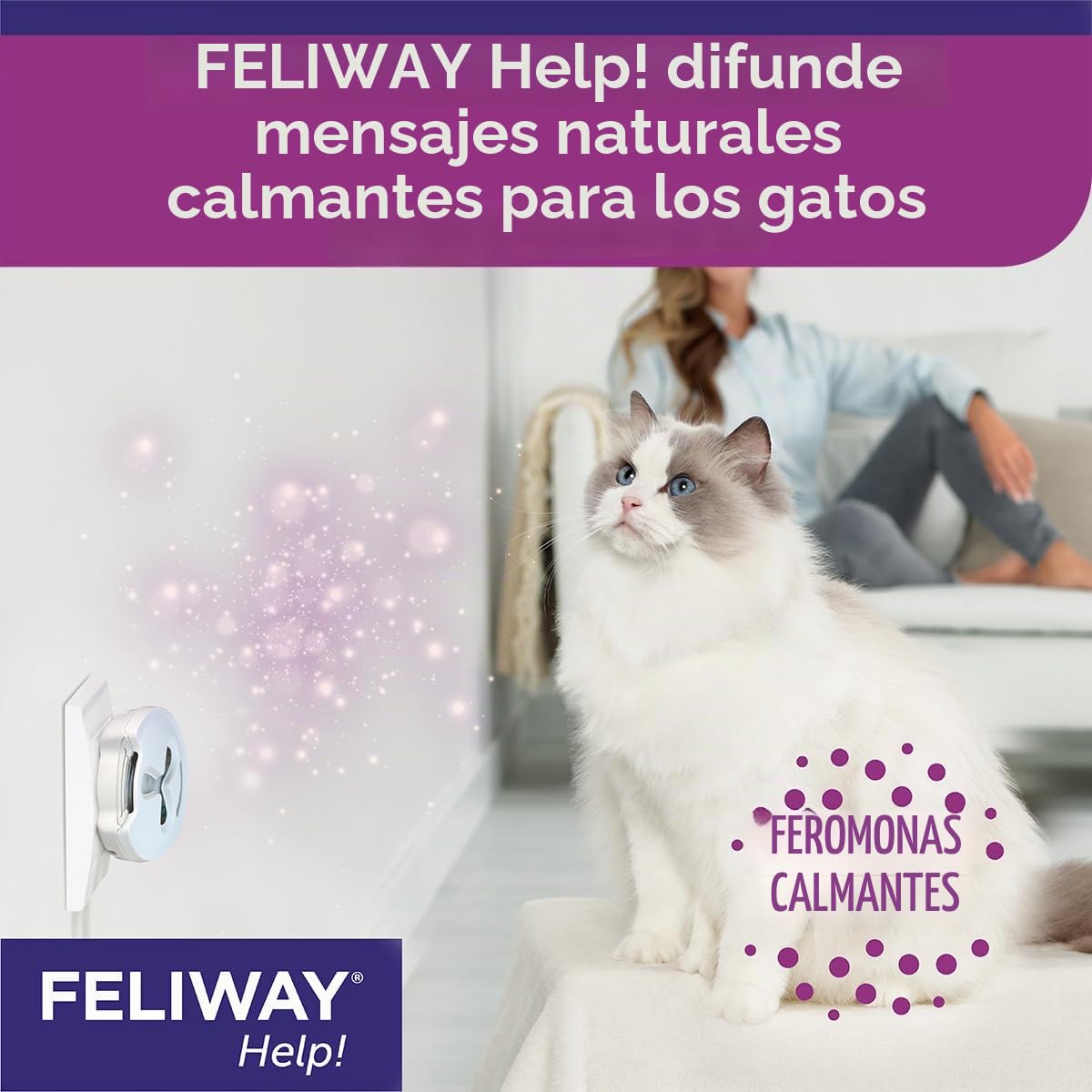 FELIWAY Help! 3X 7 Días - 3 Cartuchos para Difusor de Feromonas Tranquilizantes para Gatos (3X 340 MG) - Ayuda a Tranquilizar a Su Gato en el Día a Día o Durante Eventos Estresantes Ocasionales