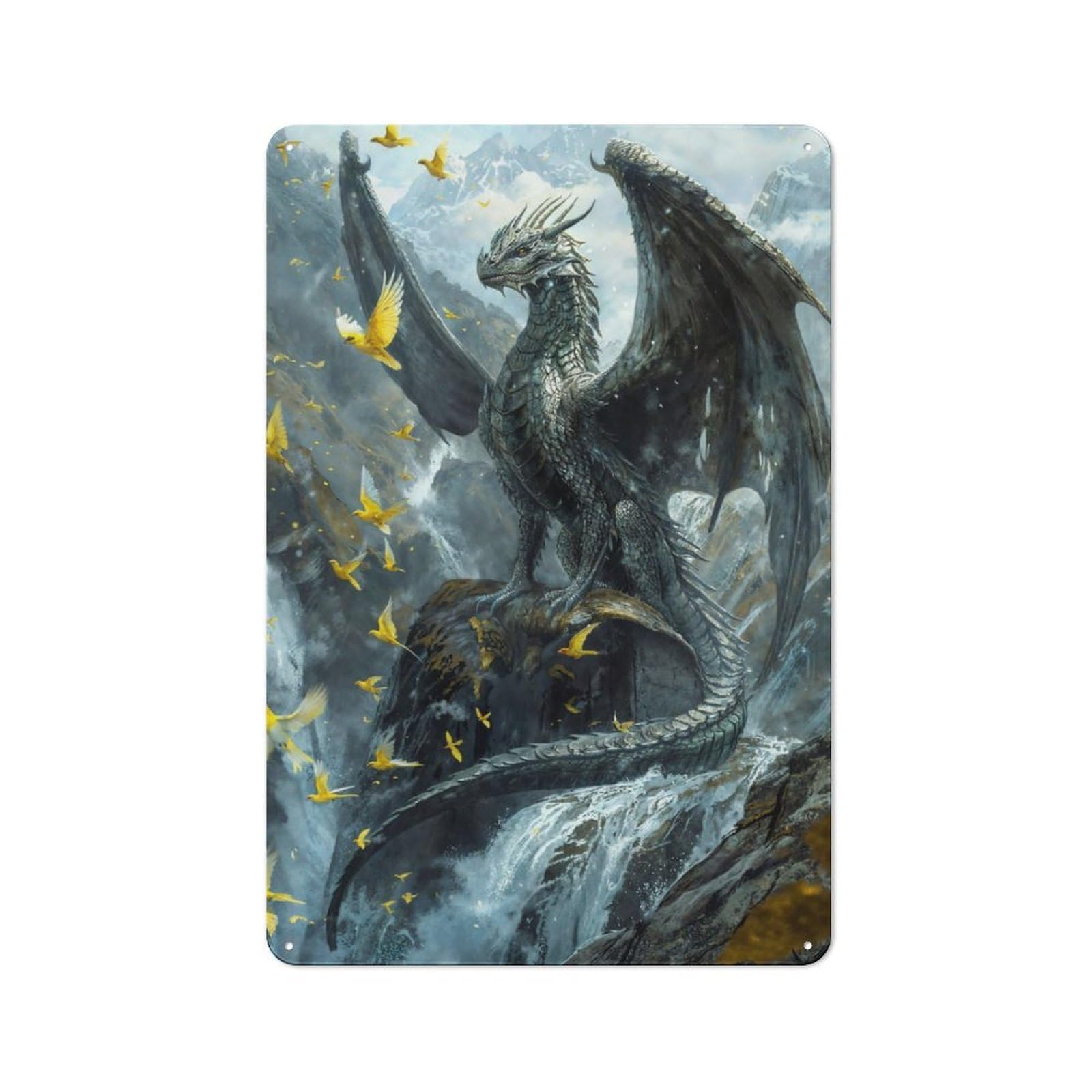 Junmoney Black Dragon Sovereign Rustic Tin Sign 30X20cm For Lounge Or Reading Corner, For Metal Sign Collectors, For Cafés, Pubs And Restaurants
