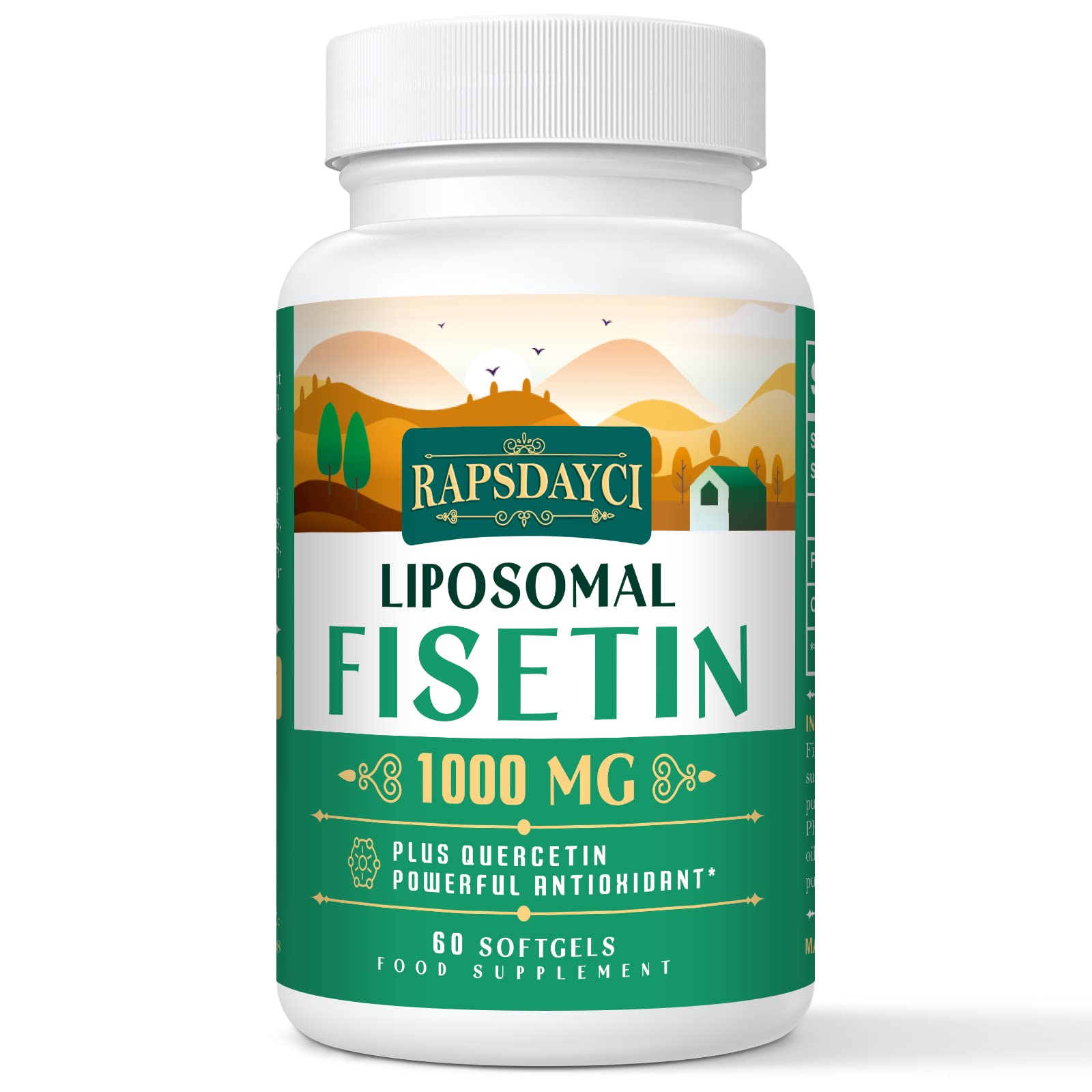 Liposomal Fisetin with Quercetin 1200mg | High Potency Antioxidant Complex | Non-GMO Phospholipid Delivery (60 Count (Pack of 1))