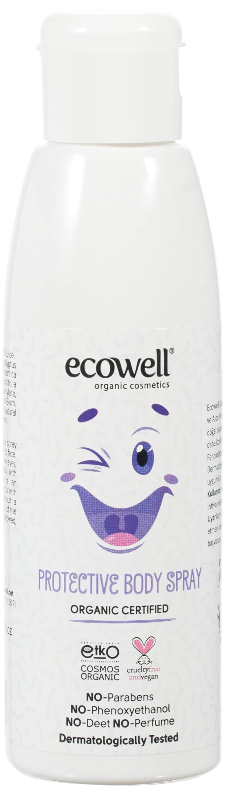 ECOWELL Bebek Vücut Koruyucu Sprey, Organik & Vegan Sertifikalı, Yüz & Vücut, Lavanta, Limon, Okaliptus Yağı 125ml