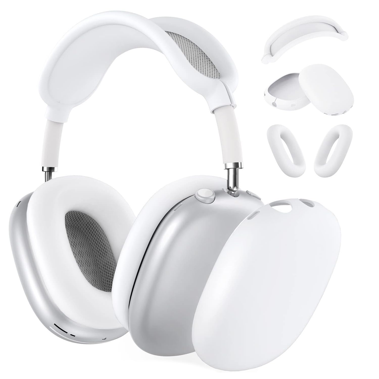 MMOBIEL Silicone Case Cover for AirPods Max Headphones Silicone Ear Pad Case Cover, Ear Cups/Headband Cover – Anti-Scratch Soft Protector - White