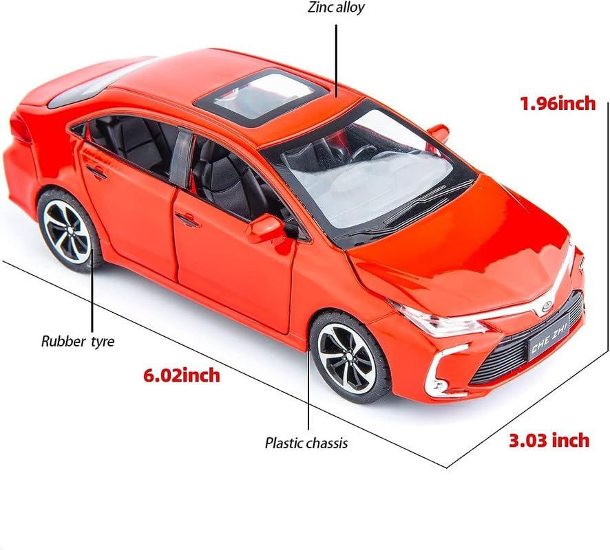 Image of Kids Model 1:32 Corolla Die Cast Metal Car Pull Back Action Opening Doors with Realistic Engine Sound Lights Toy Car Gift for Boys - Red