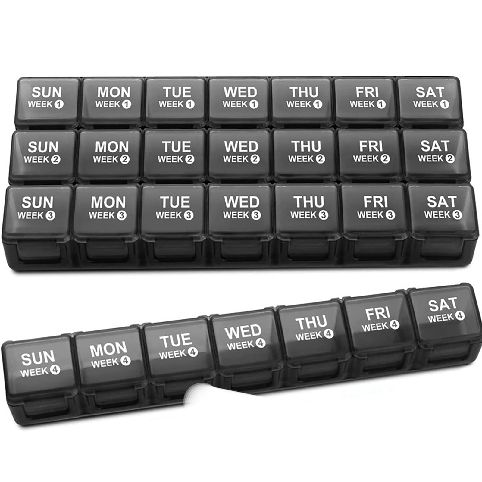 Portapillole Settimanale 7 Giorni Pill Box Giornaliero 28 Scomparti Grande Stampa Organizer per Pillole Settimanale Pillole Organizer Pastiglie o Medicinali