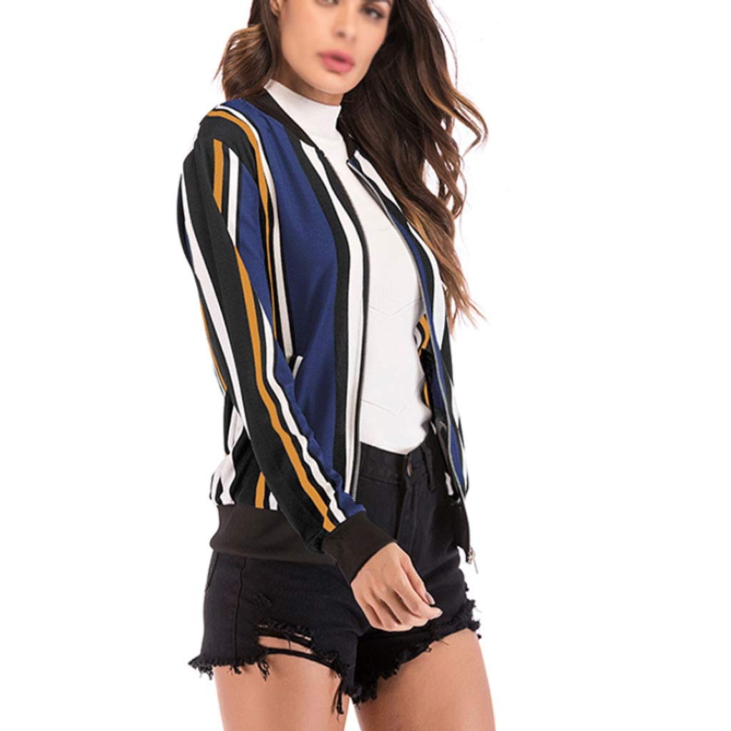 BBSJBBSJ Striped Printed Long-sleeved Women's Jacket, Stylish Zipper Retro Coat Top, Elegant Slim Basic Ladies Jacket (Color : C, Size : Large)