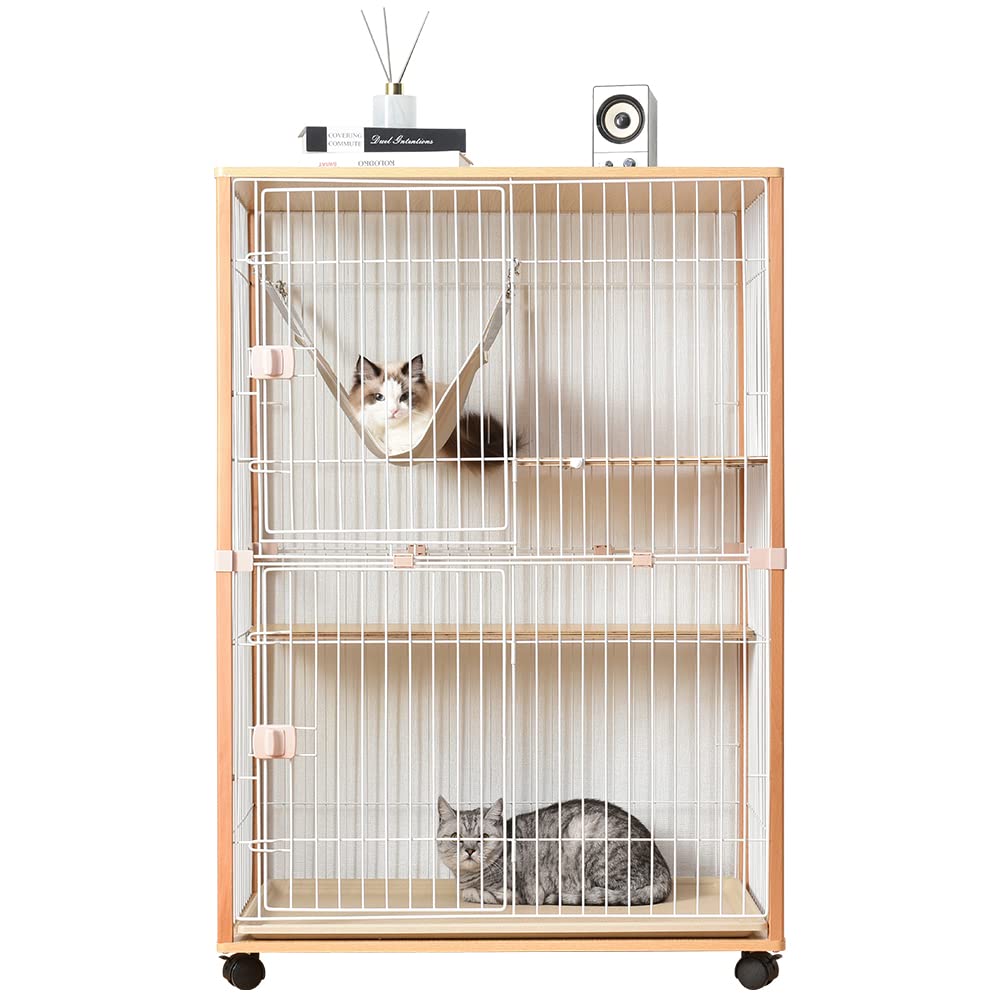 Amazon.co.jp: BTM 猫 ケージ キャットケージ 2段 木製フレーム 猫  