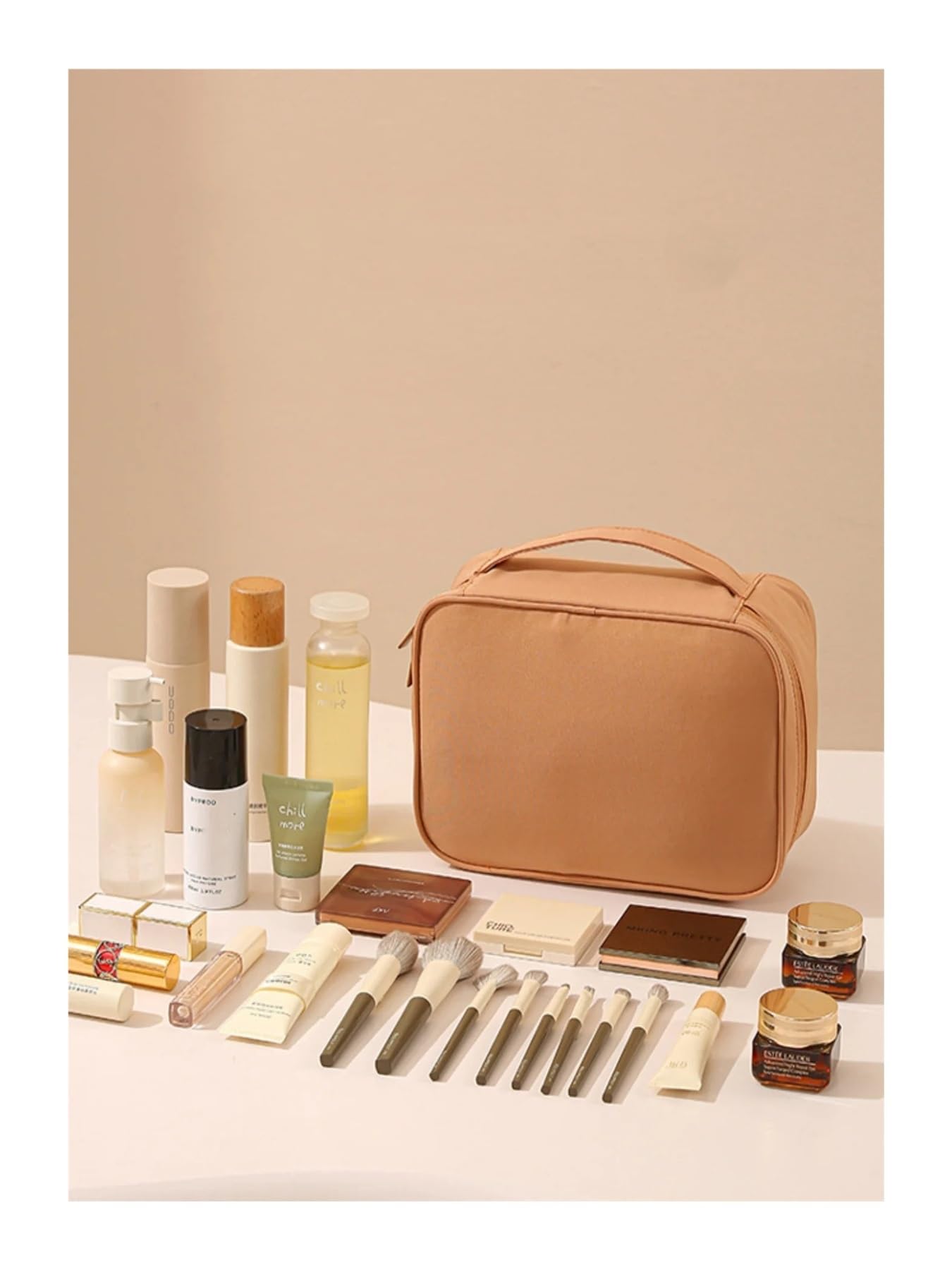 Bolsa de viaje for maquillaje y artículos de tocador de tela Oxford | Bolsa organizadora impermeable for cosméticos, cables, artículos de tocador y artículos diarios.(Black Single-Layer)