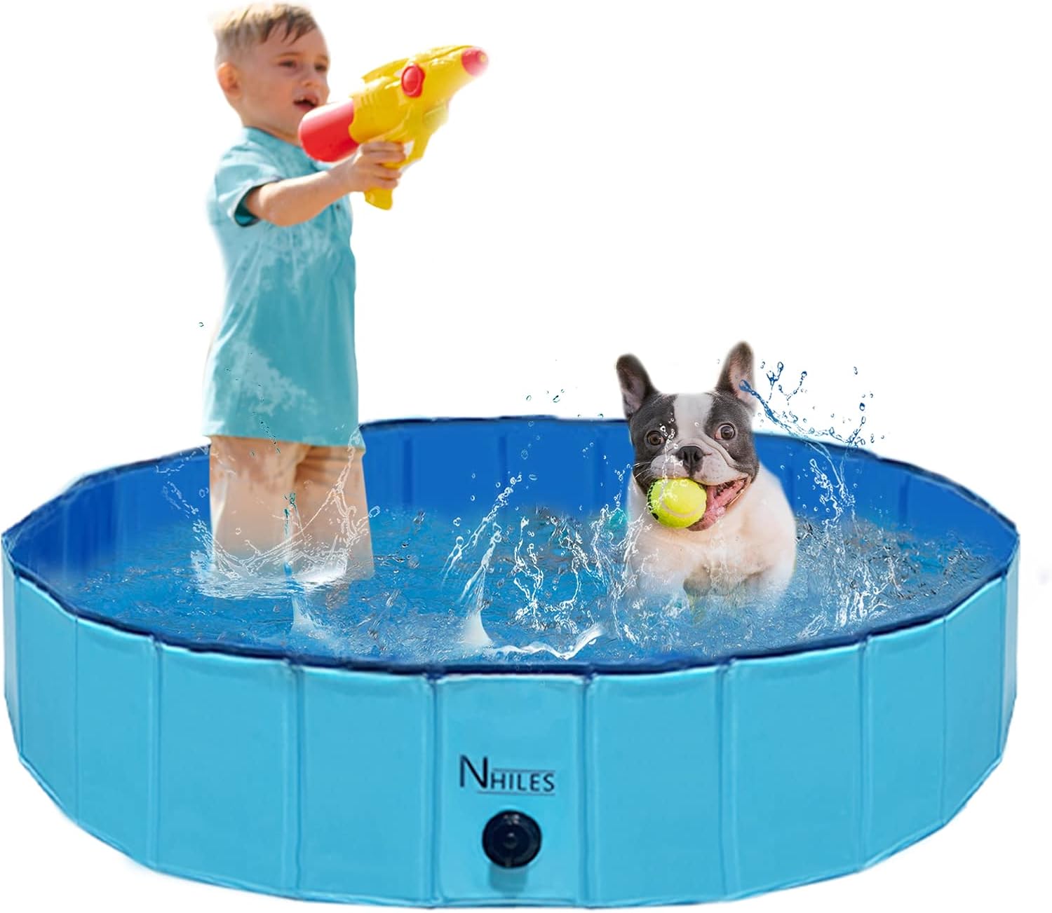 Promo Discount Up To 70% Off NHILES Portable Pet Dog Pool, 63" Collapsible Bathing Tub, Indoor & Outdoor Foldable Leakproof Cat Dog Pet SPA for Dogs and Cats