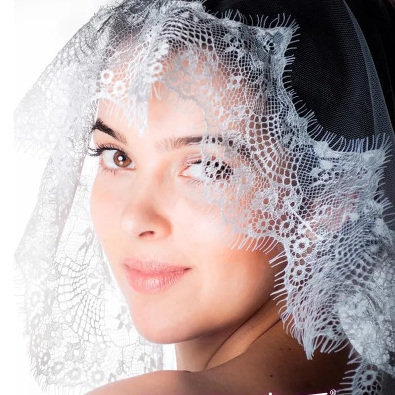 Velos de novia de encaje blanco nupcial con caída catedral de 400cm 5