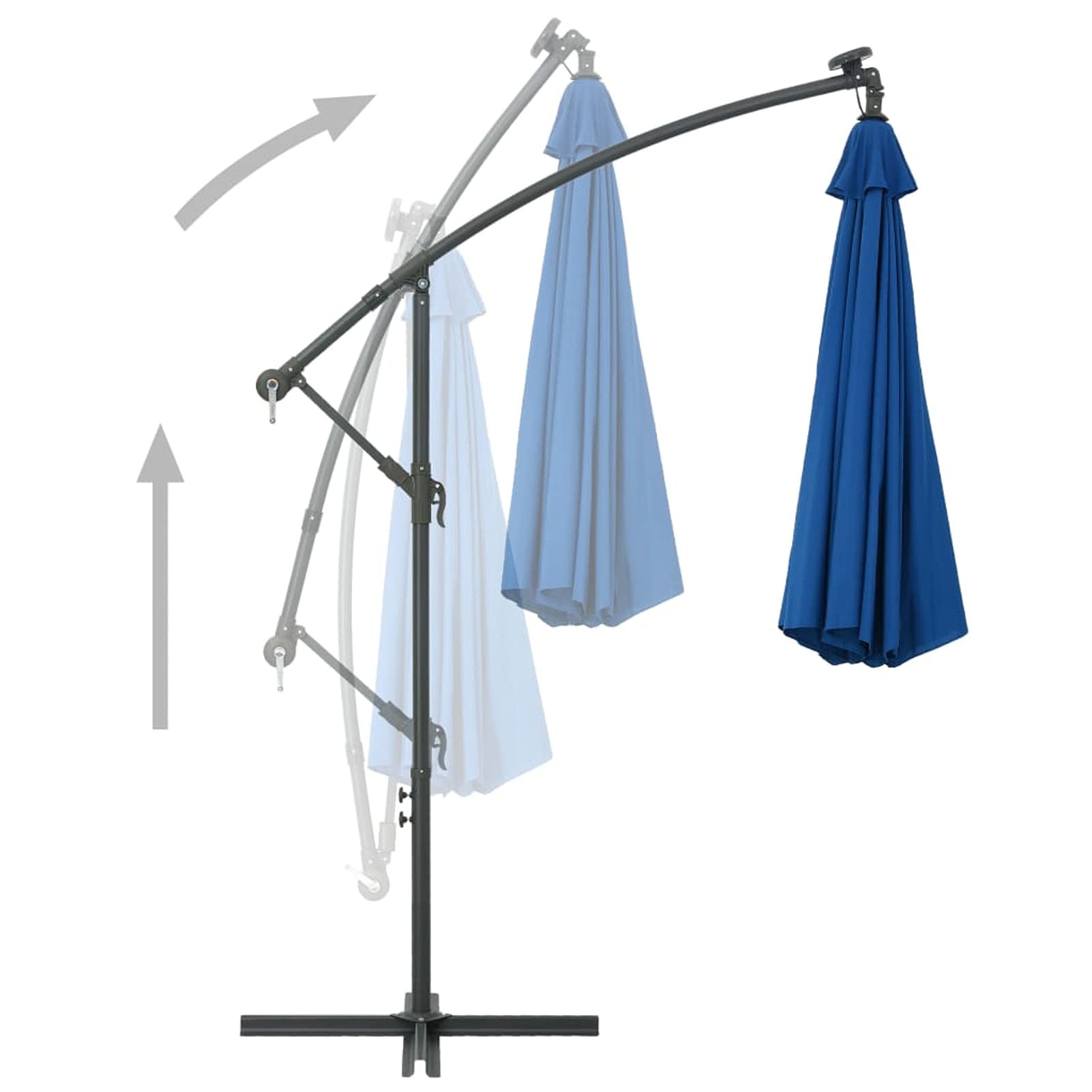 Festnight Parasol excéntrico de jardín con 24 Leds de luz Solar, Sombrilla, Manivela para Abrir/Cerrar, para Terraza Jardín Playa Piscina Patio, Azul Celeste