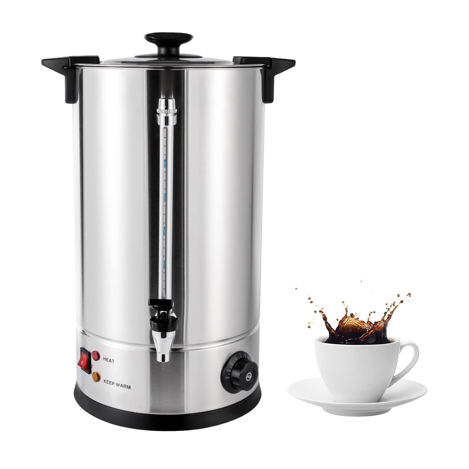 Caffettiera a percolatore in acciaio inox con rubinetto, erogatore di bevande calde per ufficio ed eventi, controllo della temperatura regolabile, capacità 10 l