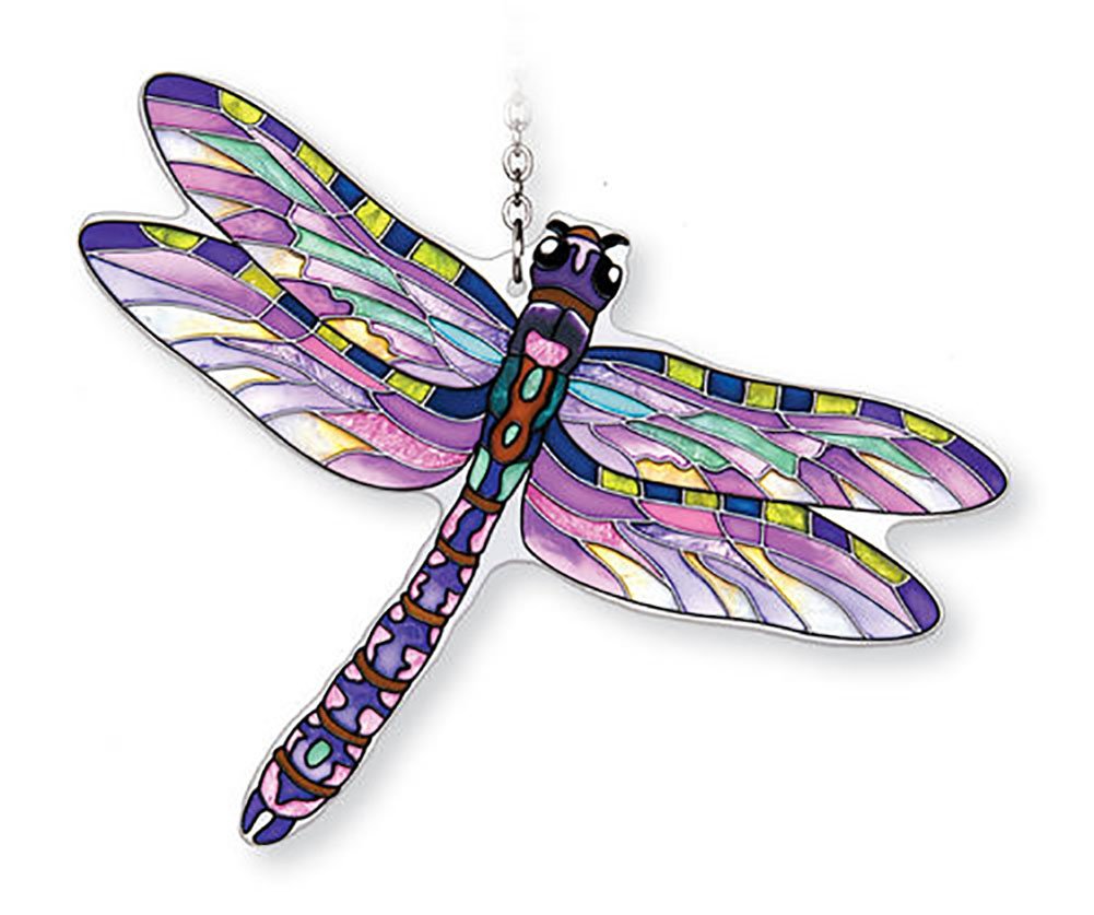 Amia Hand-Painted Glass Dragonfly Suncatcher - Purple Four Spotted Pennant