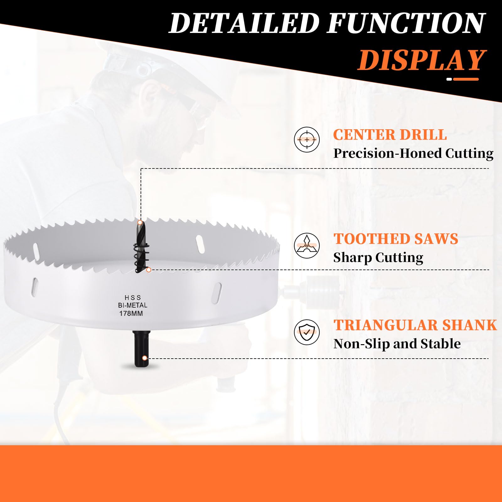METALLIXITY Bi-Metal Hole Saw 7", M42 HSS Circular Head 178mm Hole Cutter with Center Drill Bit - Image 3