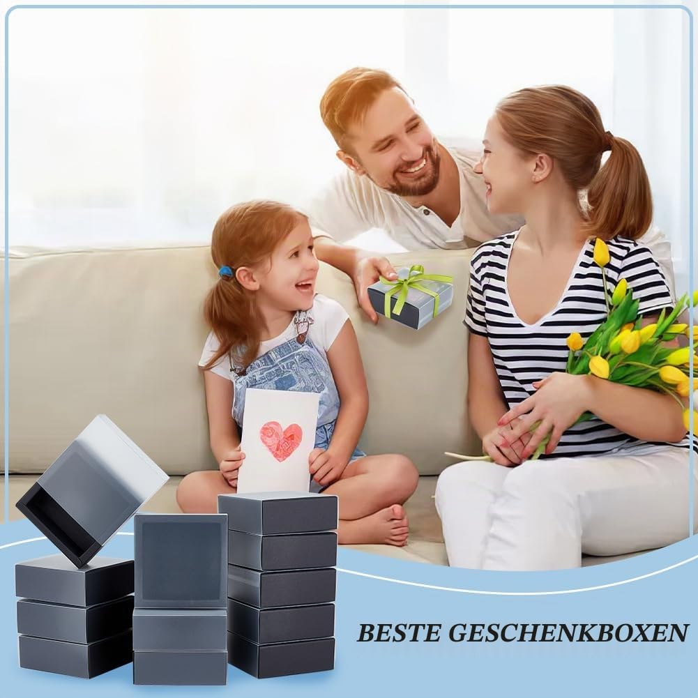 BENECREAT 16 Packungen Geschenkboxen Aus Kraftpapier, 9.7x9.7x3.75cm Rechteckige Schwarze Schubladenboxen Mit PVC-Fensterabdeckung Für Party, Schmuck, Geschenkverpackung