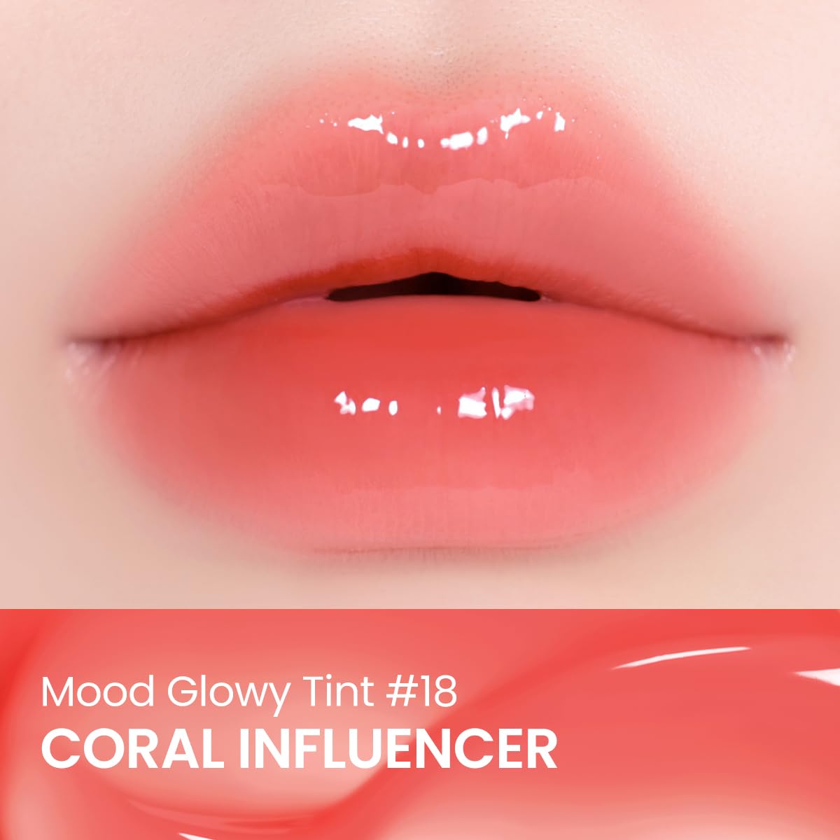 Peripera Mood Glowy Tint | Watery Glow Finish, Buildable Fresh Color, Long-Lasting Stain | Lightweight & Non-Sticky | K-Beauty Lip Tint, Safe for Sensitive Lips (18 CORAL INFLUENCER)