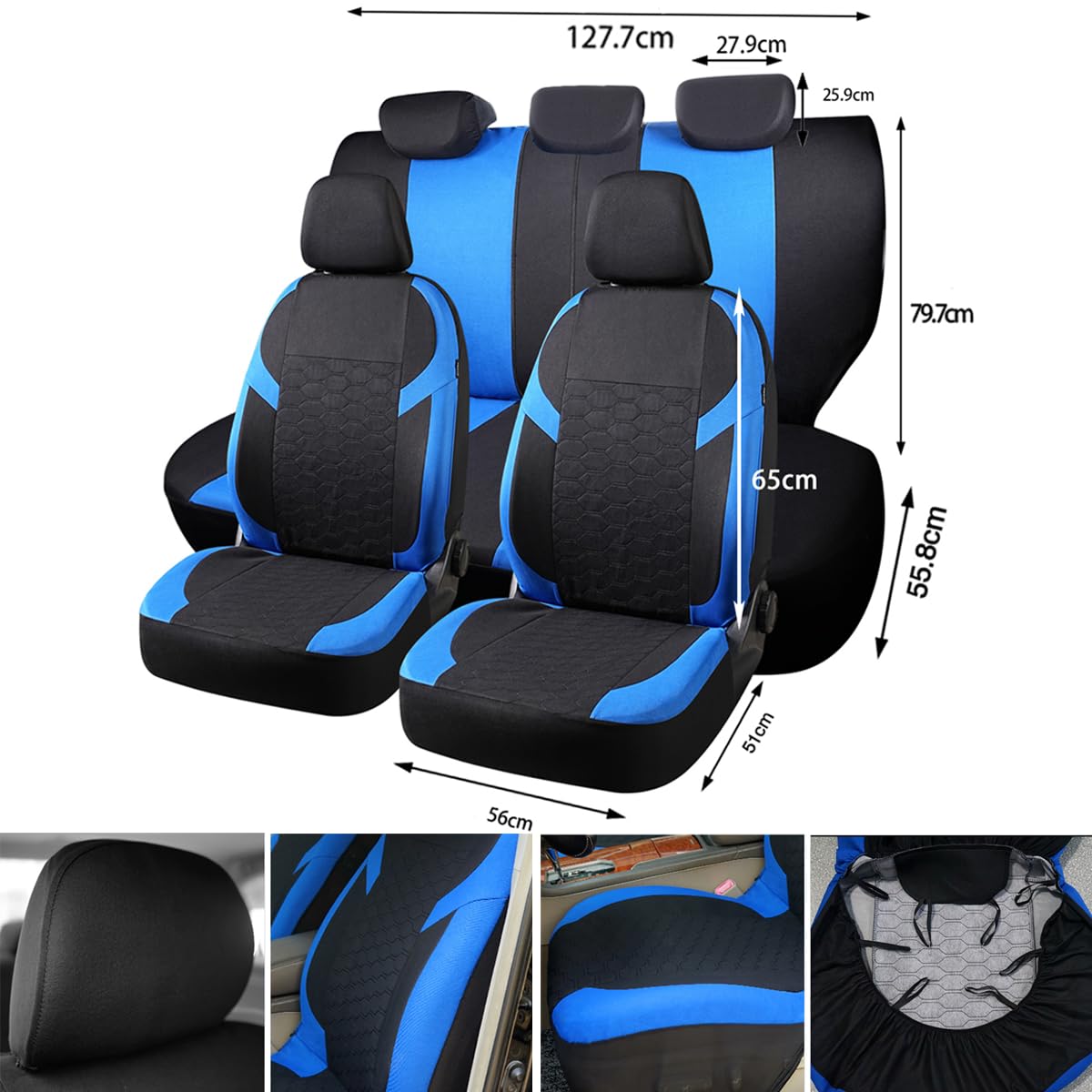 Fundas de asiento de coche para Dacia Duster Jogger Logan Logan Stepway Sandero Sandero Stepway – Juego completo de protectores de asiento de poliéster (azul)