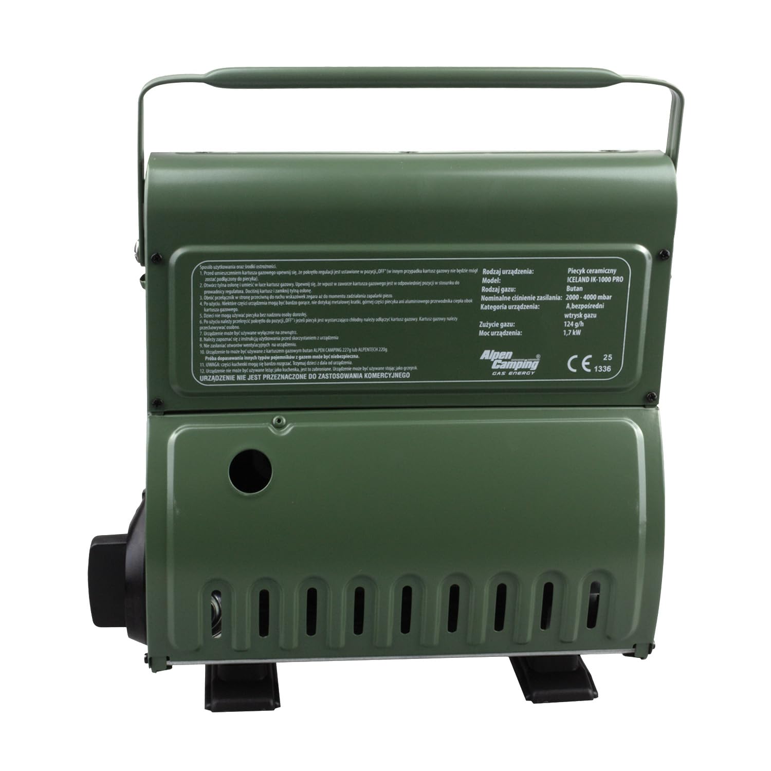 Alpen Camping IK1100 2 w 1 piec gazowy, przenośny grzejnik gazowy + 4 wkłady 400 ml, zużycie gazu 108 g/h, zapłon piezoelektryczny