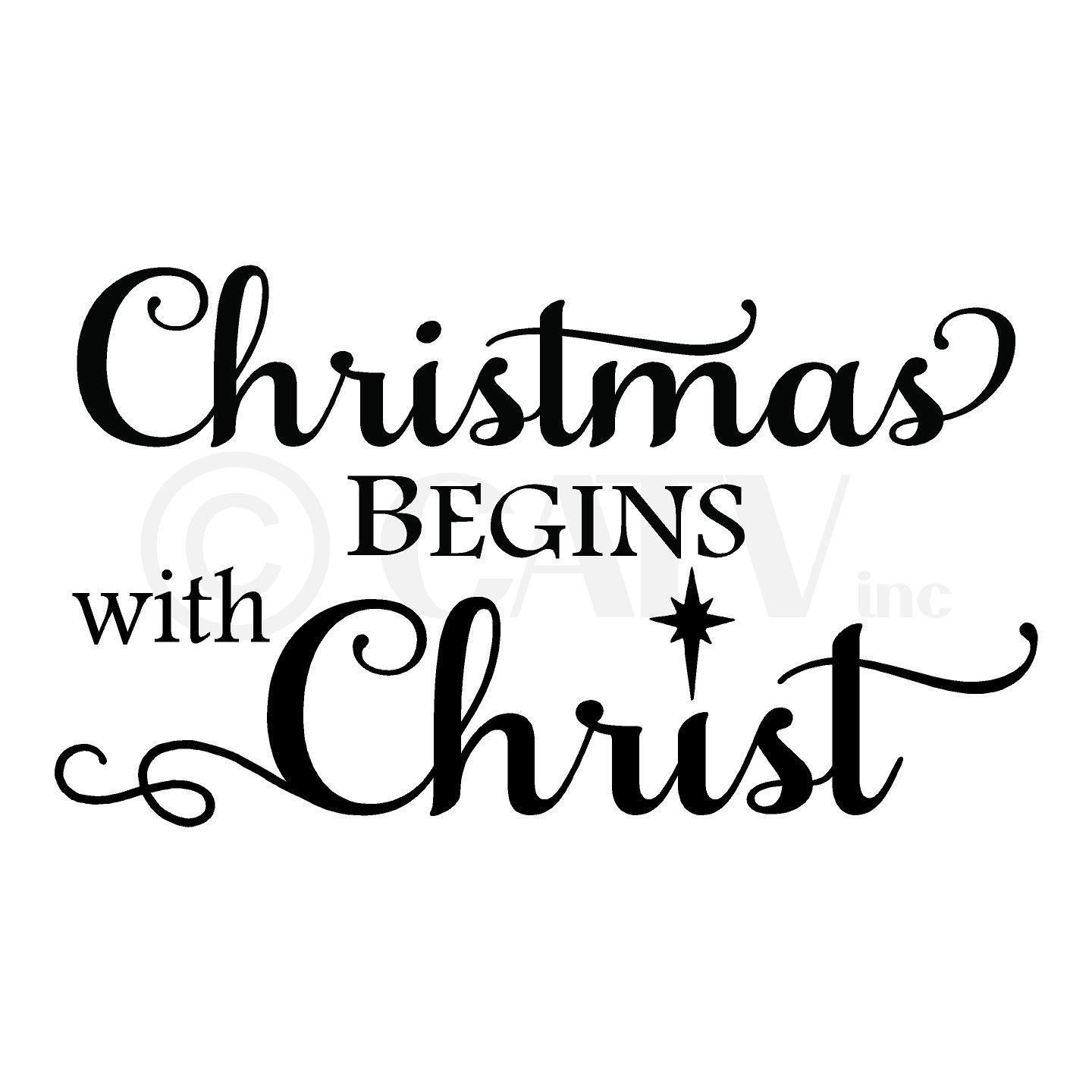 Noël Commence avec Christ en Vinyle Lettrage Autocollant Mural Citation de Christ Décor de Vacances avec crèche de Noël étoile 12.5" H x 22" W Noir
