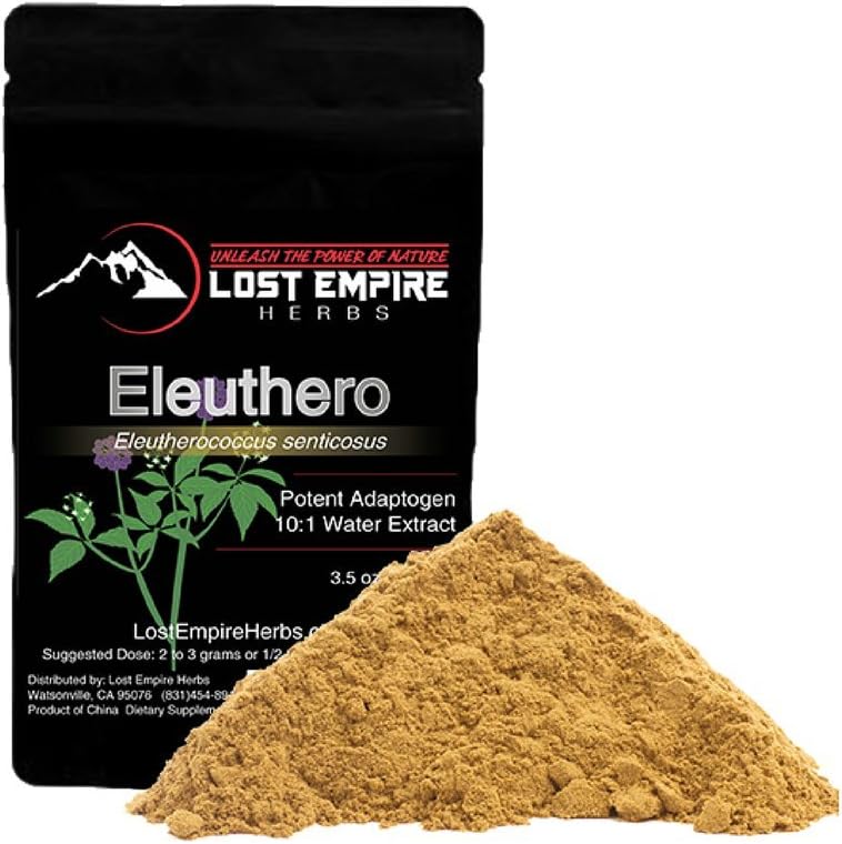 Organic Eleuthero Extract Powder - Adaptogenic Supplement - (100 g) Boosts Immunity, Anti Stress, Improves Cognition and Respiratory Health - Gluten Free, Paleo and Vegan Friendly