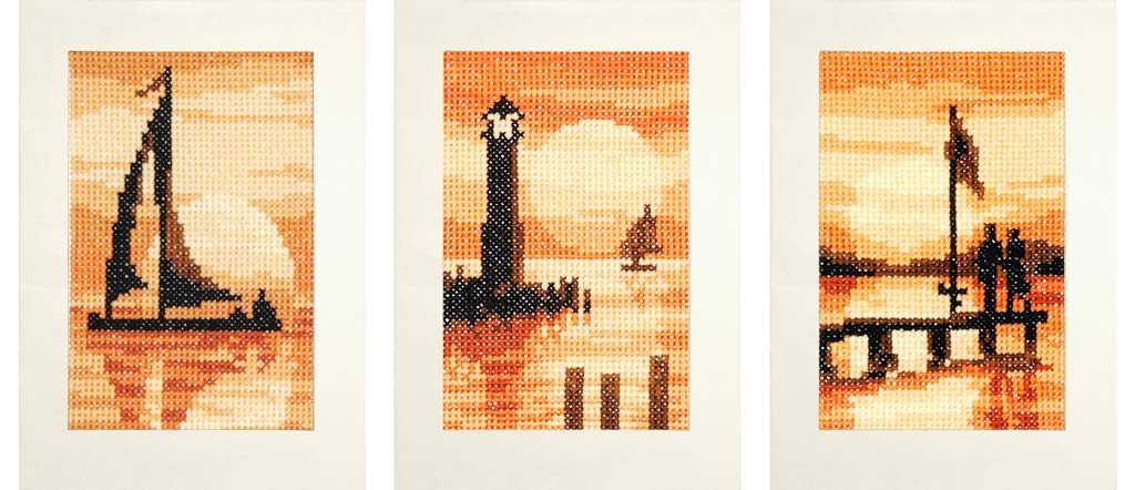 Vervaco Greeting Cards Sunset Aida Set of 3, Assorted, Pack of 3