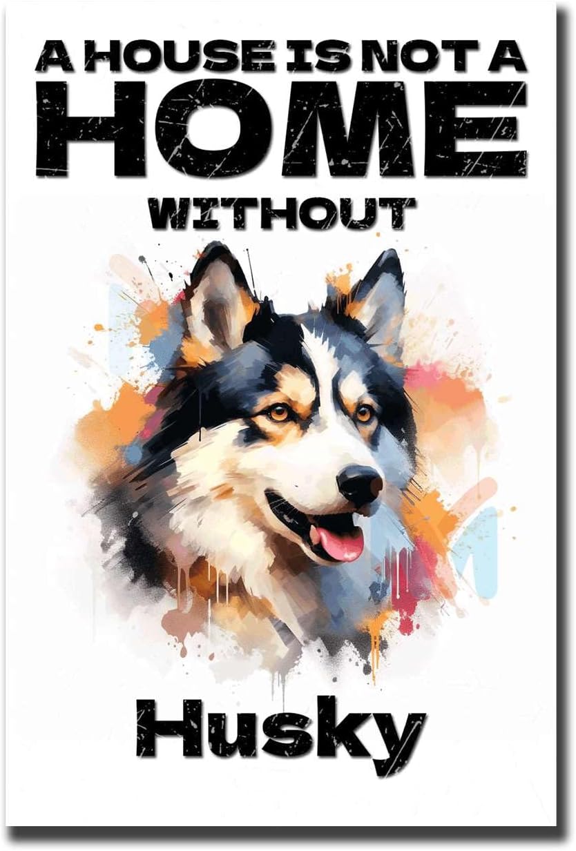 Ymyoo Canvas Painting Wall Art Print A House Is Not A Home Without Husky Large Canvas Wall Art Home Decor For Garden 24×36 Inches Without Frame
