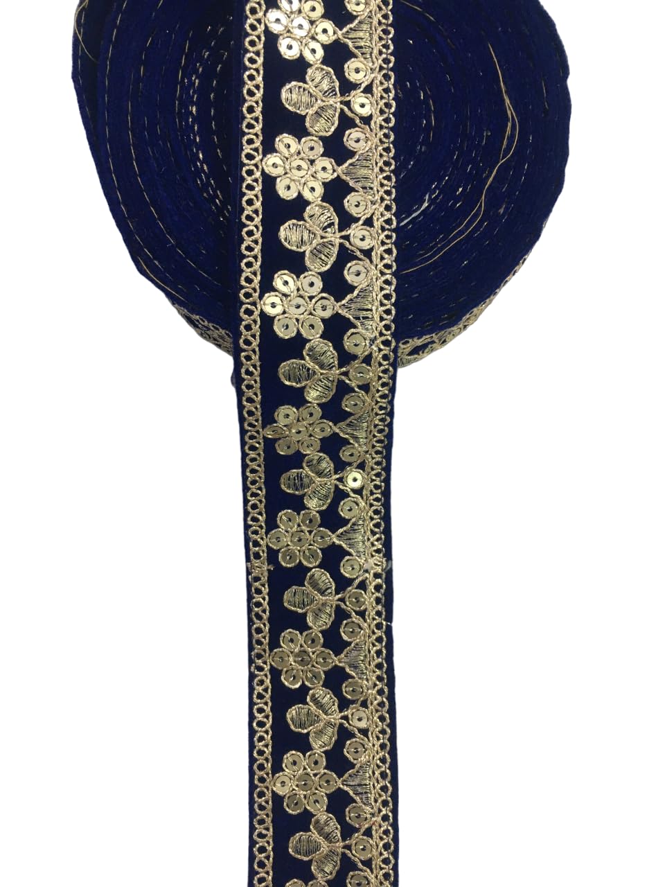 Sequance jari Border lace with Embroidery Work on Black Velvet Fabric use for Dupatta,Saree,chunari,lahenga,Blouse,Dress,Suit(Royal Blue Color)