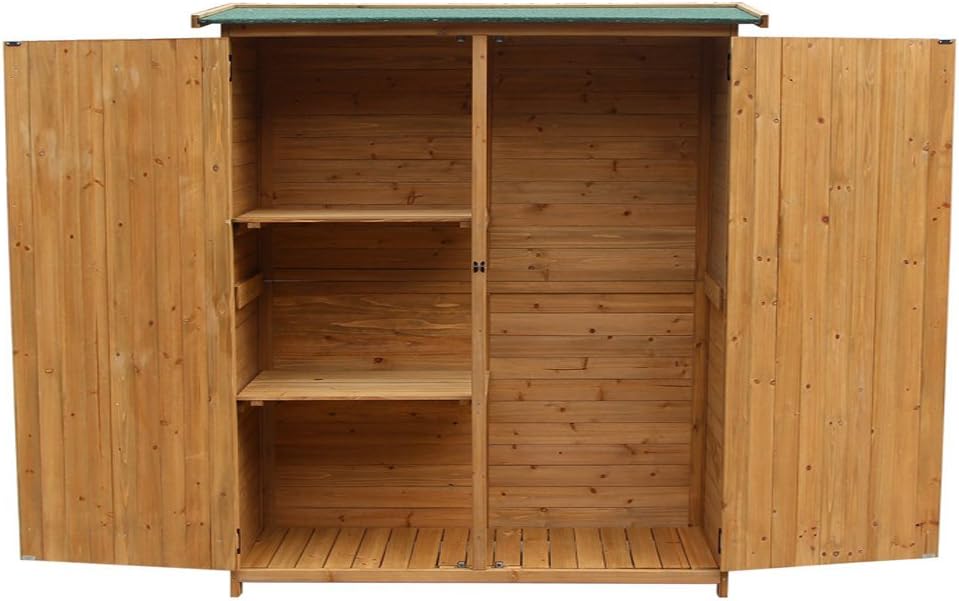 Fir Wood Shed with Door,Outdoor Storage Shed for Garden Tools,Wooden Garden Shed Wooden Lockers,Wood Color (with Double Door)