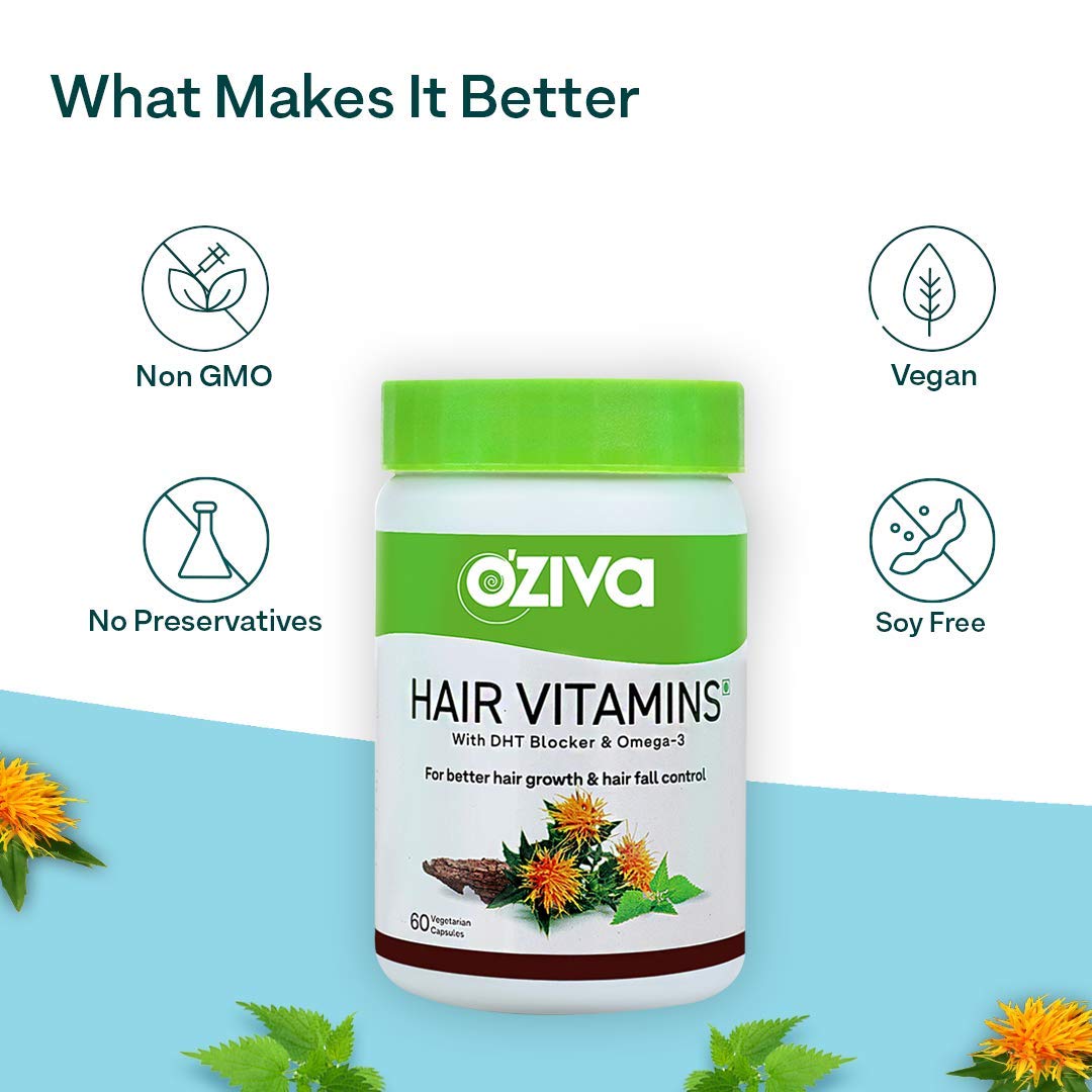 OZiva Hair Vitamins (With DHT Blocker, Omega 3 and Biotin) for Better