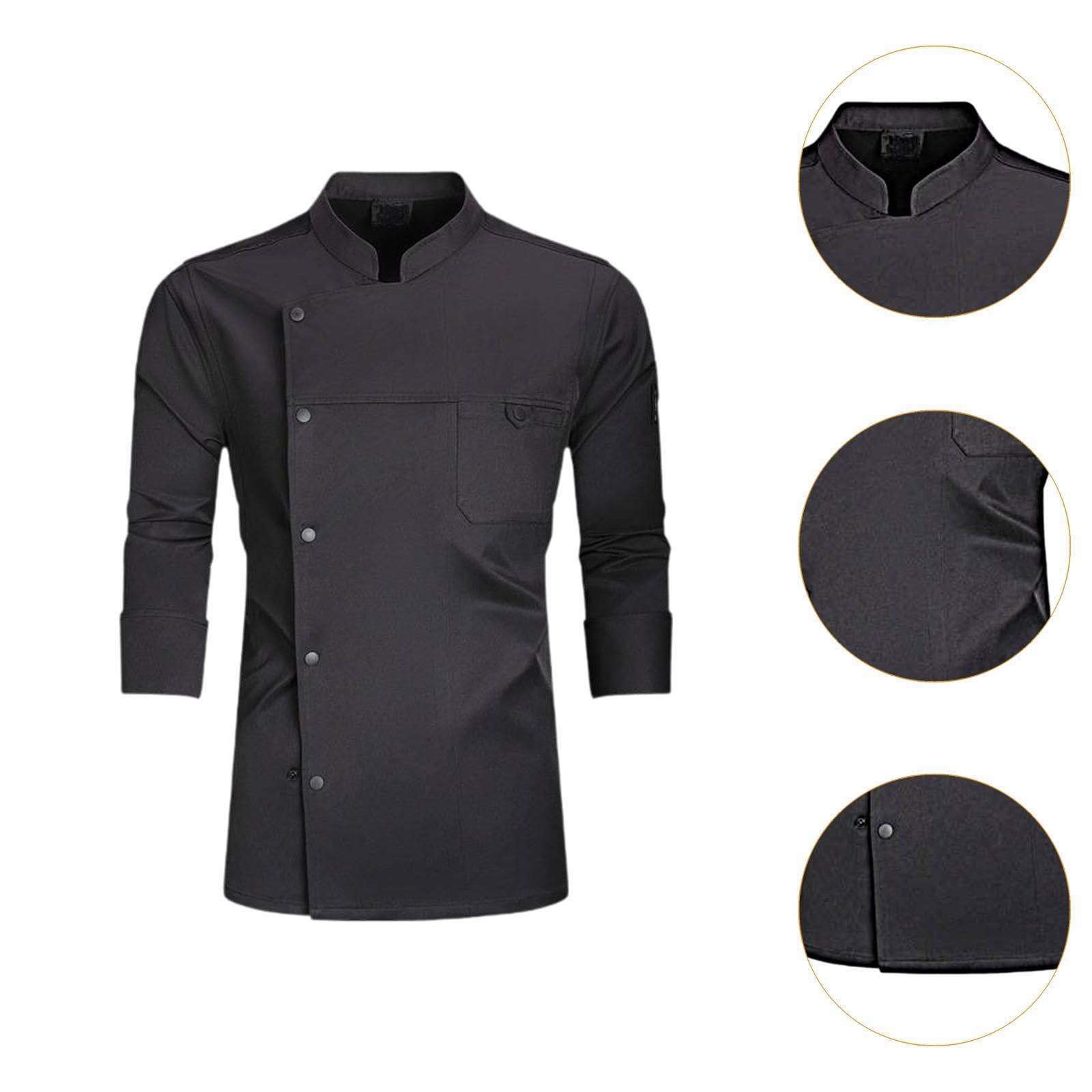 Milageto Chaqueta de Chef para Hombre, Manga Larga, para Trabajo de Cocina, Uniforme, Cafetería, Hotel, Cocina Y Repostería