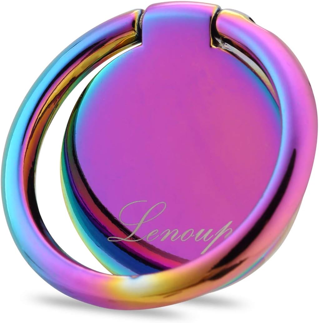 Rainbow Cell Phone Ring Stand Holder,Purple Multicolor Ring Grip Kickstand,360 Rotation Metal Finger Ring for Almost All Phones,Pad