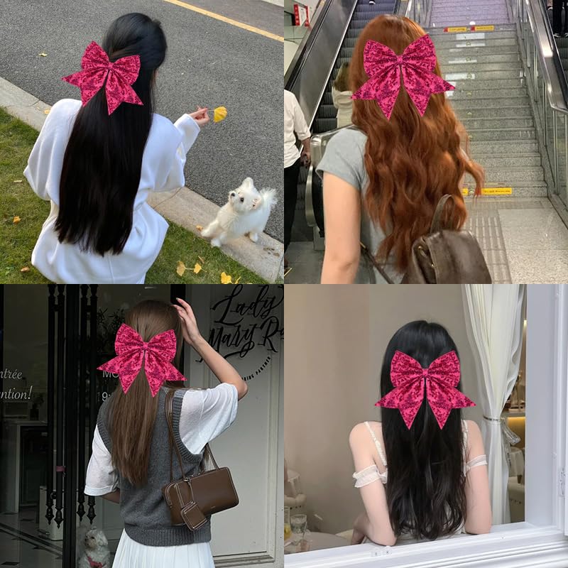 Glitter Sparkle Bow Hair Clips Accessories for Girls Women Sequin Hair Bow Hair Accessories for Women Teenagers Rose Red Sparkling Bowknot Bobby Pin Y2k Sparkly Hairpins for Party Prom - Image 4