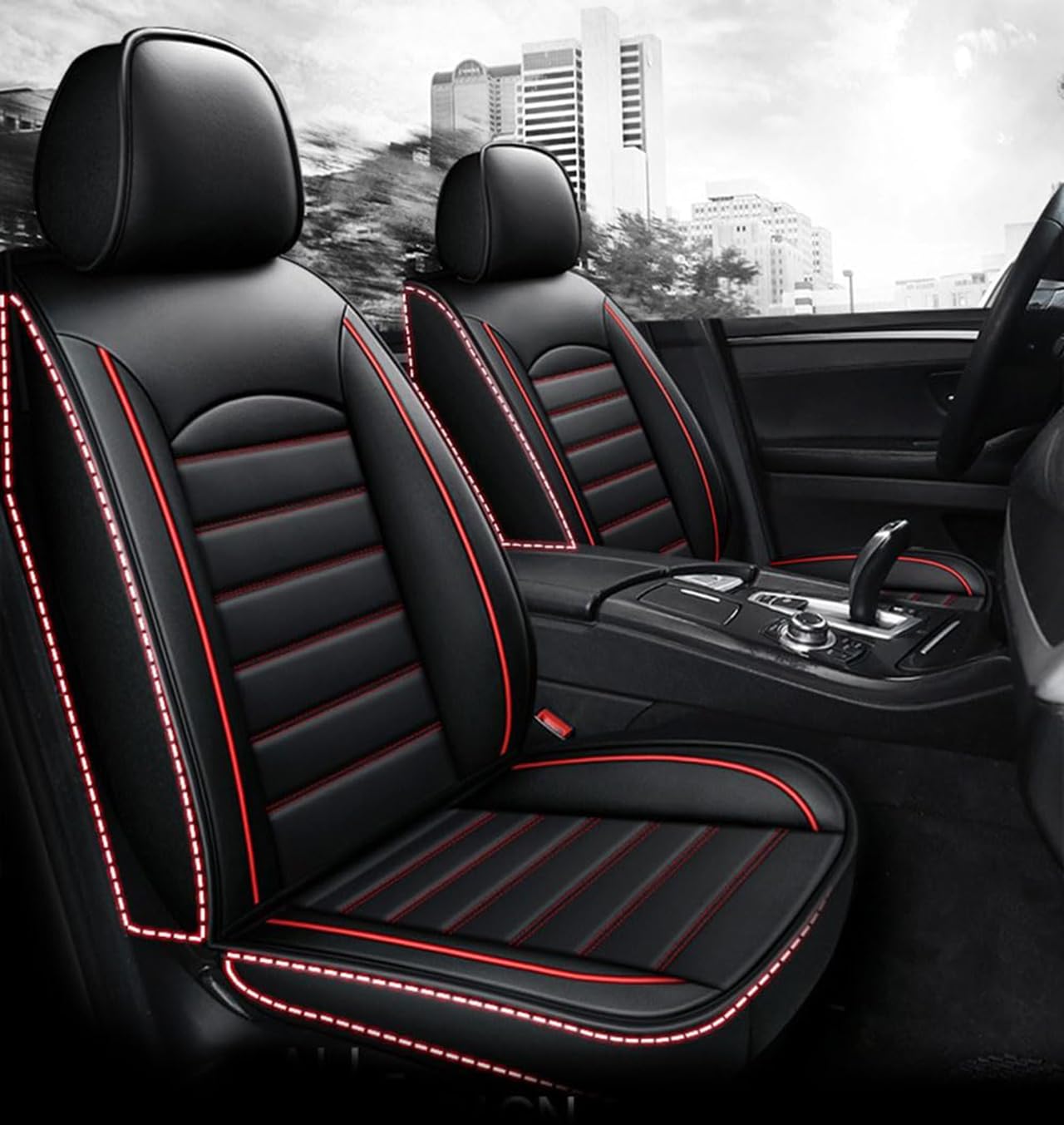 Auto Set Coprisedili per Jeep Compass 2018-2025,Pelle Set Completo Fodere Anteriori e Posteriori Copri Sedili Protezioni Accessori,Black And Red