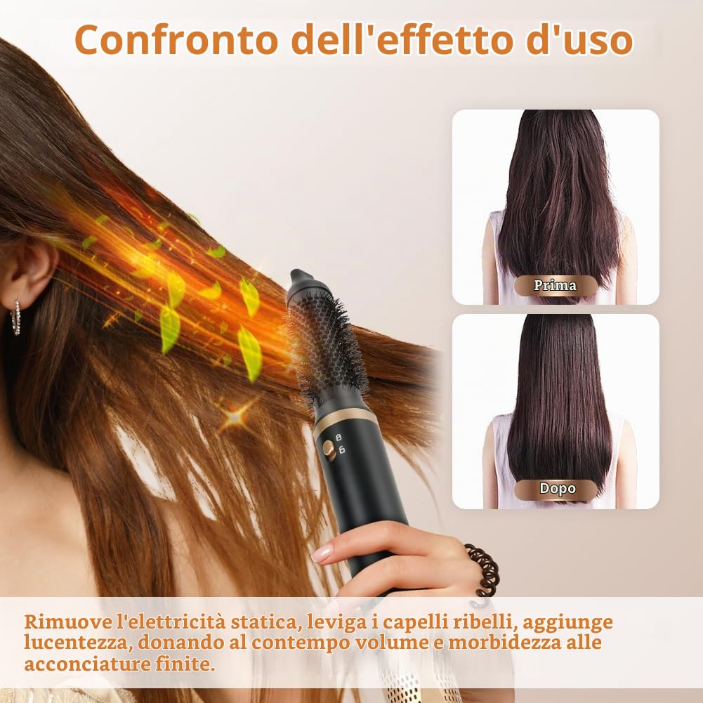 Aolso Spazzola Asciugacapelli 5 in 1,Spazzola Rotante per Capelli con Spazzole Lisciante,Spazzole Elettrica per Capelli per Asciugatura con Phon, Styling Liscio, Ricci,Rivestite in Ceramica