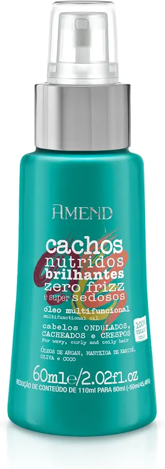 Óleo Multifuncional Para Cabelos Cacheados Amend Cachos, 60ml, Repara, protege, fortalece, hidrata, dá brilho aos fios cacheados sem deixá-los pesados