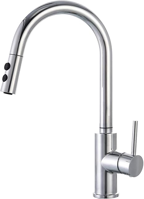 Hapilife Pull Out Kitchen Sink Mixer Tap High Arc Pull Down Mixers Faucet Taps with Dual Spray Mode Single Handle Single Lever Chrome Finished 10 Year Warranty