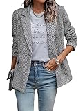 utcoco Womens Tweed Blazer Double Breasted Office Blazer Casual Long Sleeve Textured Jacket 2025 Fashion Outfits (Medium, Grey)
