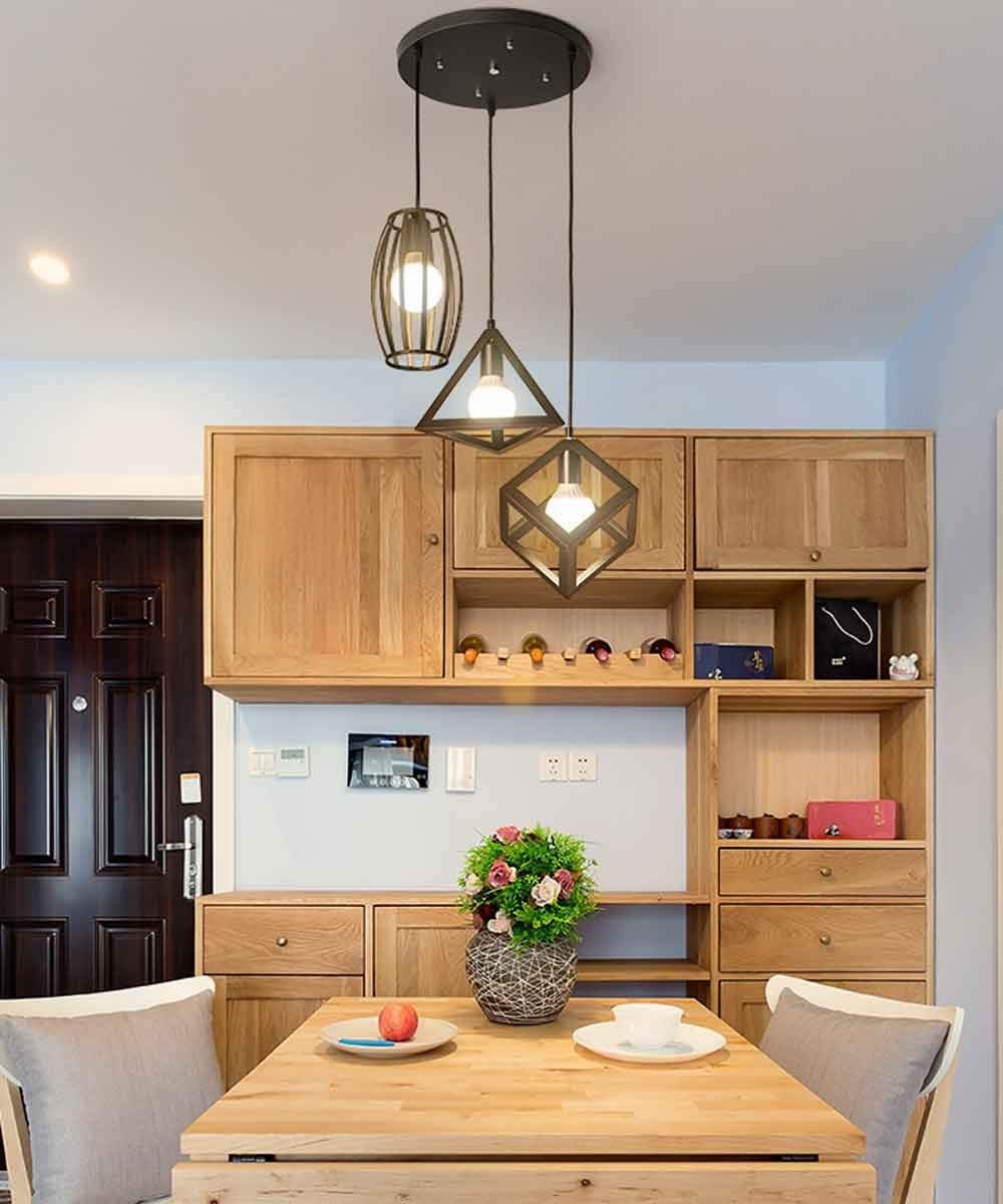 Abinlina Elegant Three-Lamp Pendant Chandelier for Dining Room, Restaurant, and Bar - Adjustable LED Lighting in Black(Black,Round)