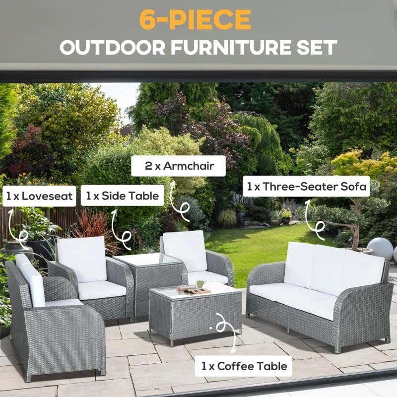 Image of Outdoor Conversation Set Wicker Patio Outdoor Rattan Sofa Set with Cushions and Center Table Deck Furniture for Garden Porch Backyard Balcony Sofa Set(Selvar)