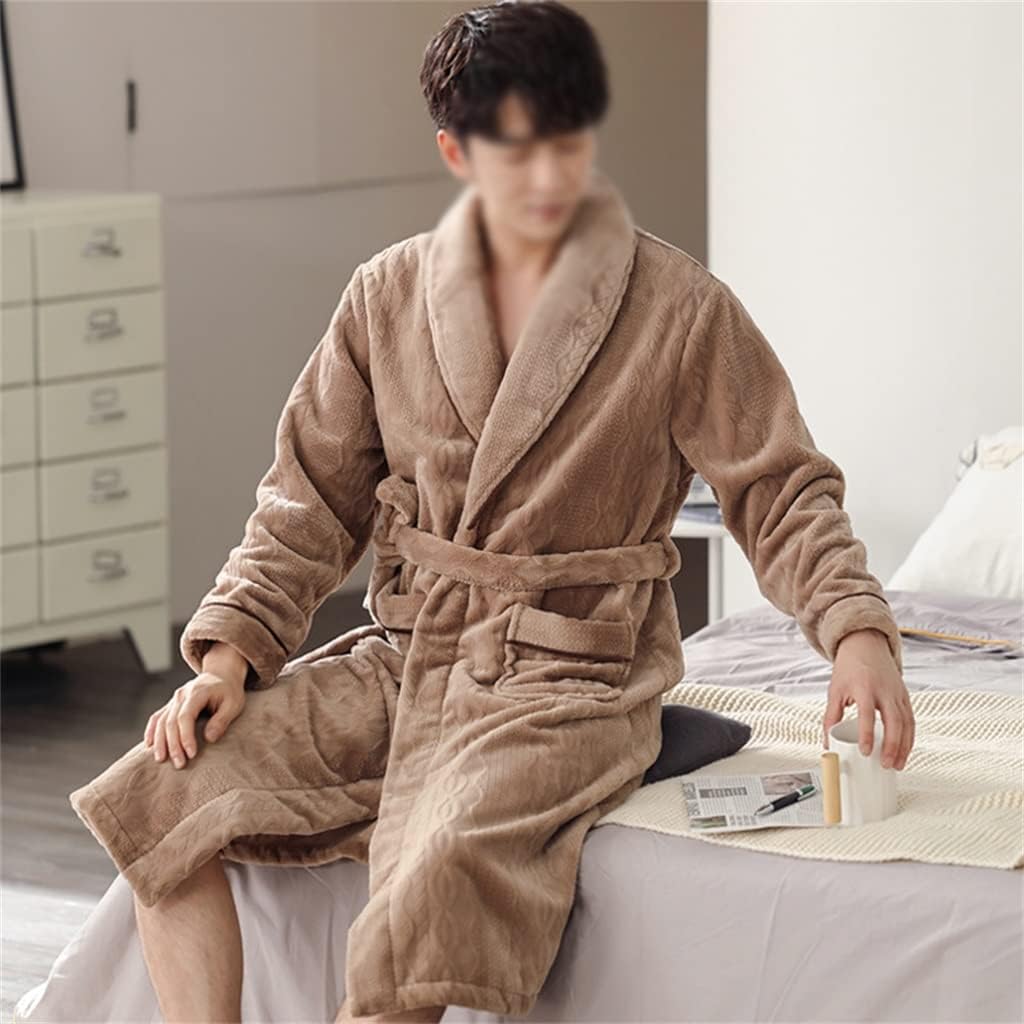 Men Casual Bathrobe Autumn Winter Flannel Long Robe Thick Warm Sleepwear Nightgown Male Loose Home Wear