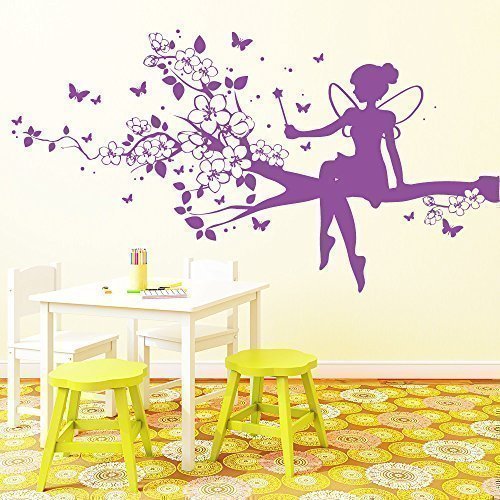 Wandtattoo Loft „Elfe auf Baum“ - Wandtattoo / 49 Farben / 3 Größen/Gold / 115 x 213 cm