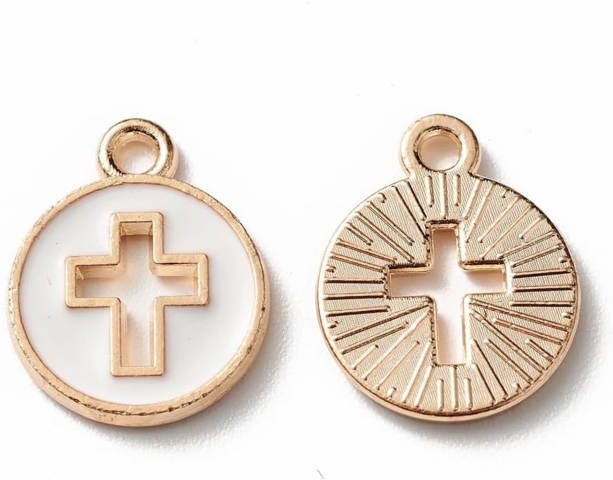 100Pcs Enamel Flat Round Pendants White Hollow Cross Charms for DIY Bracelet Necklace Jewelry Making - Image 4