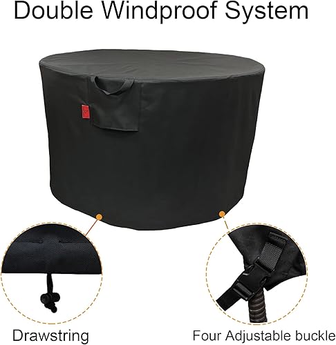 Miniatura 2 de Cubierta para hoguera impermeable para exteriores, redonda 600D resistente, color negro, se adapta a la mayoría de hogueras de 22 a 31 pulgadas,