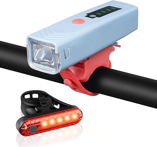 Luces de bicicleta delanteras y traseras, luces de bicicleta de montaña para conducción nocturna, recargable USB-C fuerte brillo faro de bicicleta