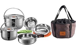 CAMPINGMOON Stainless Steel Outdoor Camping Nesting Mess Kit Cookware Set