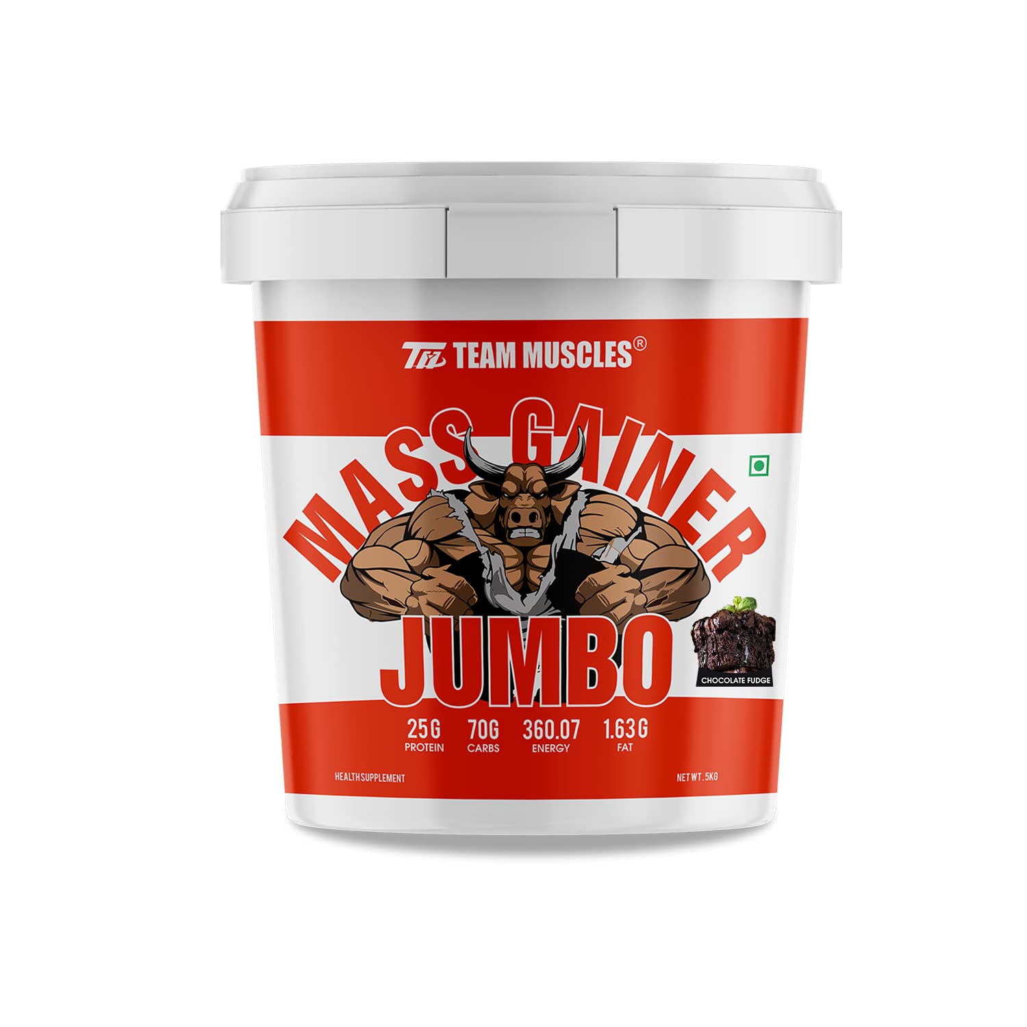 Team Muscles TM Jumbo Mass Gainer-5 Kg, Weight Gainer, Muscle Gainer, Heavy Weight Gainer (Chocolate Fudge, PO1)