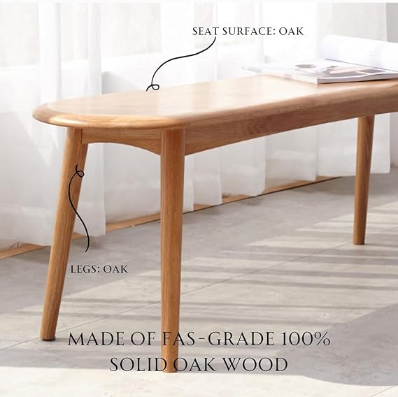 Solid Oak Wood Bench, Rounded Corner Baguette Shape Chair Surface Design, Entryway Bench/Dining Bench/Bedroom Bench(Size:39.37inch,Color:Original Wood)