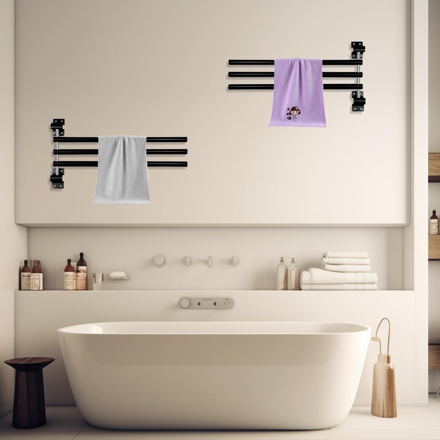 2pcs Saddle Pad Rack with 3 Cross Bars, Horse Saddle Rack Wall Mount Swinging Blanket Bar Bathroom Swivel Towel Rack Saddle Rack Stand for Saddle Kitchen Door Outdoor